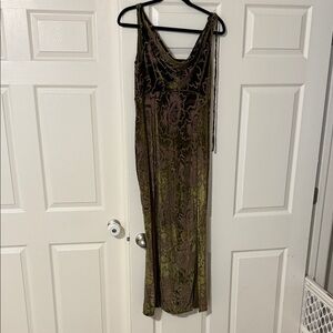 Olive Green Velvet Floral Dress